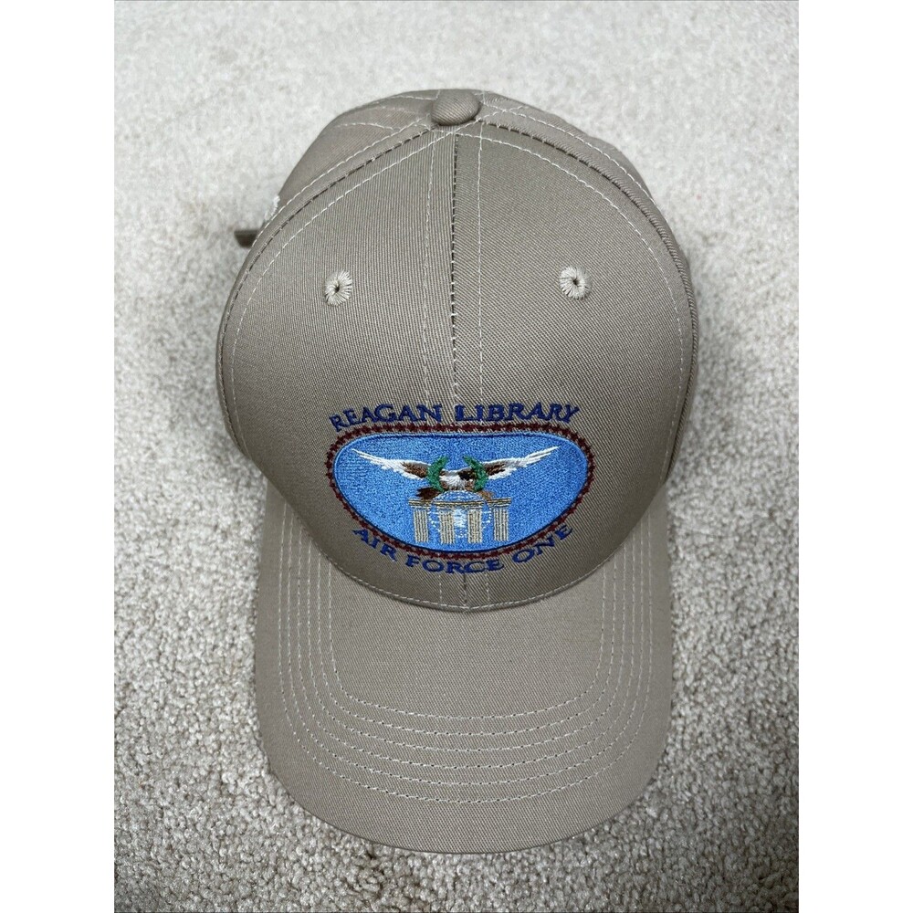 VTG Reagan Library Hat‎ Air Force One Cap Khaki Beige Embroidered Baseball Cap
